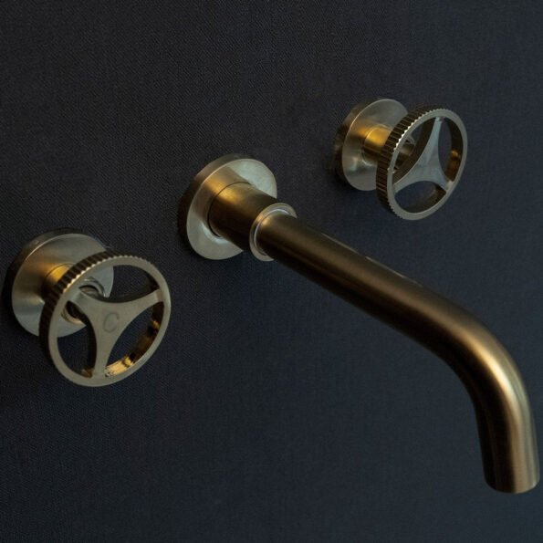 Unlacquered Brass Wall Mounted Faucet With Round Handles - Image 2