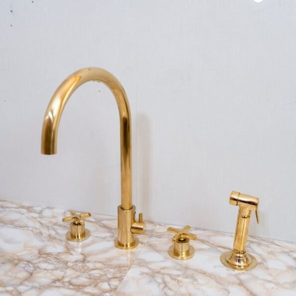 Unlacquered Brass 4 Holes Bathroom Faucet With Diverter - Image 14