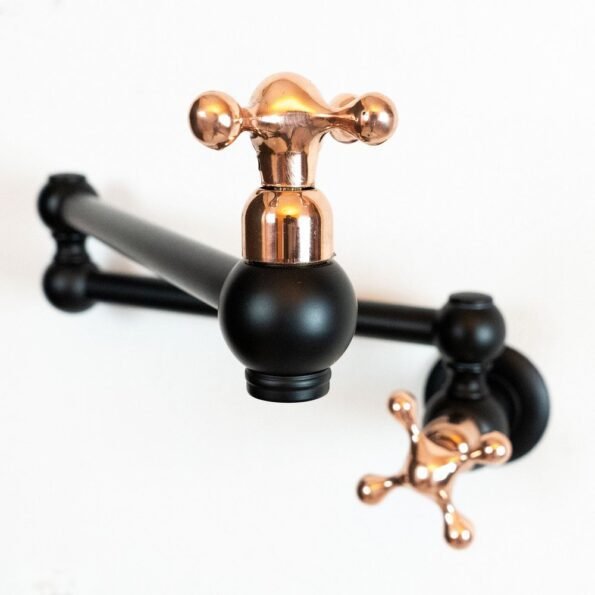 Black Brass Pot Filler Kitchen Faucet With Copper Cross Handles - Image 12