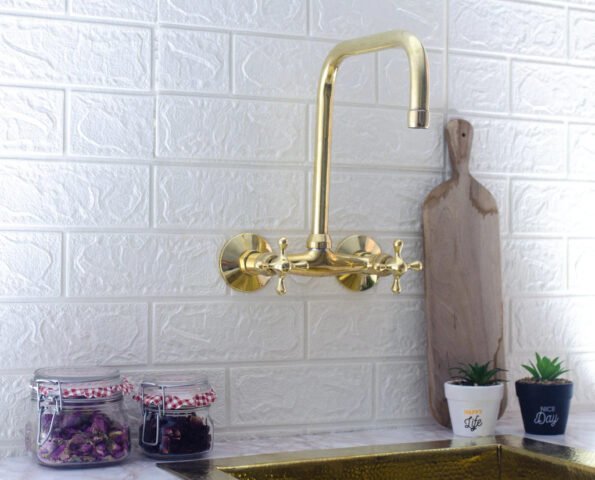 Unlacquered Brass Kitchen Wall Mount Faucet ISF43, Laundry Faucet - Image 2