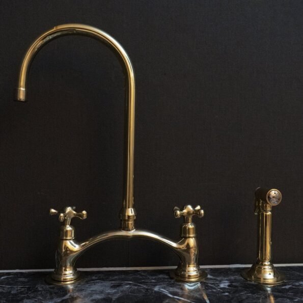 Unlacquered Brass Kitchen Bridge Faucet Vectorian Style