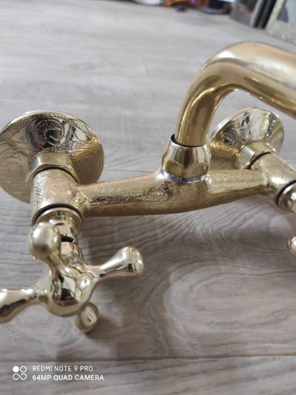 Brass wall mount bath faucet, unlacquered Bathroom Faucet - Image 3
