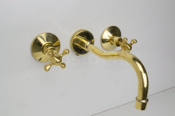 Wall Mount Vintage Bathroom Faucet Handmade Unlacquered Brass Faucet IBF03 - Image 2