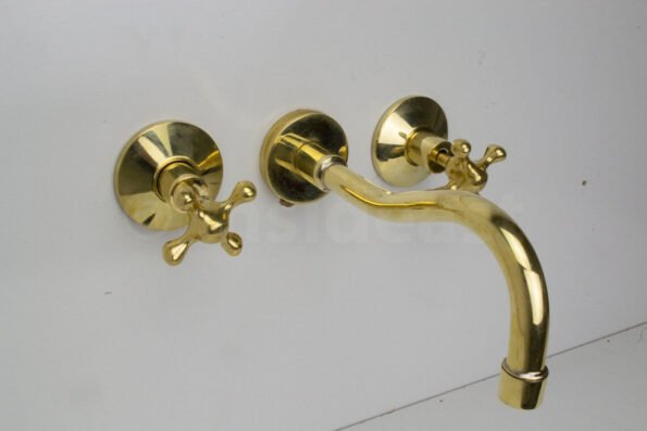 Wall Mount Vintage Bathroom Faucet Handmade Unlacquered Brass Faucet IBF03 - Image 5