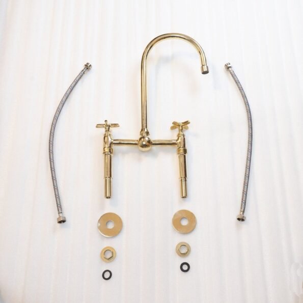 Unlacquered Brass Bridge Faucet With Hand Sprayer - Image 4