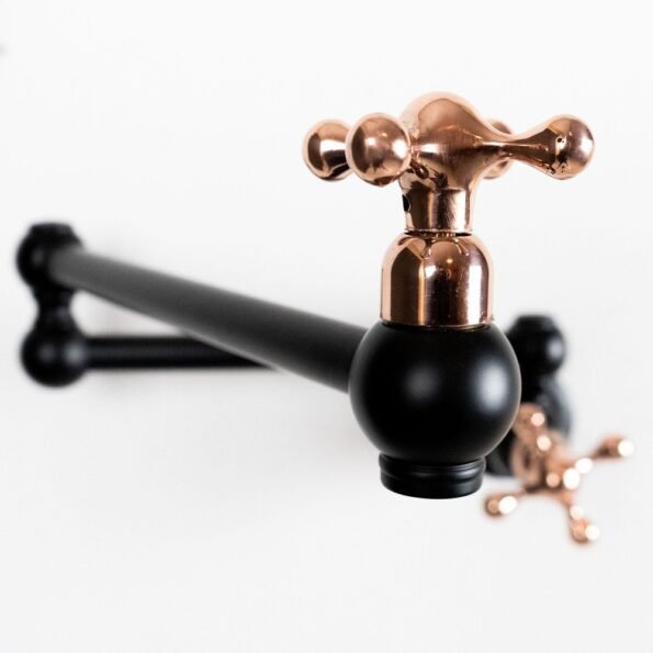 Black Brass Pot Filler Kitchen Faucet With Copper Cross Handles - Image 2