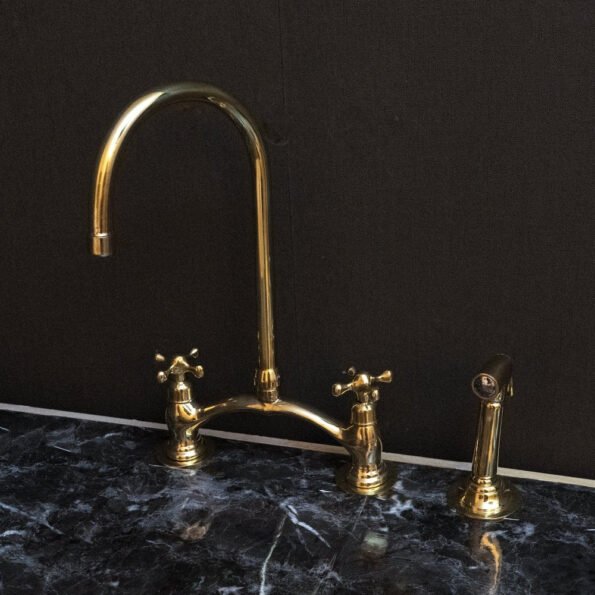 Unlacquered Brass Kitchen Bridge Faucet Vectorian Style - Image 2