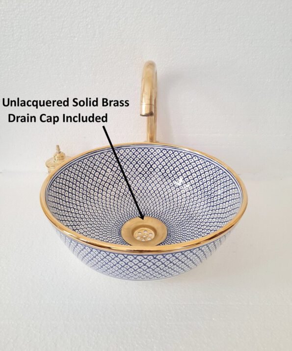 Mid Century Modern Bathroom Sink - Ceramic Basin - Original Gold Trim - Image 4