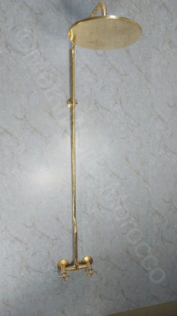 Handmade etched brass outdoor shower system - unlacquered brass shower faucet - Image 5