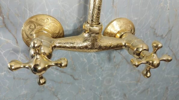 Handmade etched brass outdoor shower system - unlacquered brass shower faucet - Image 6