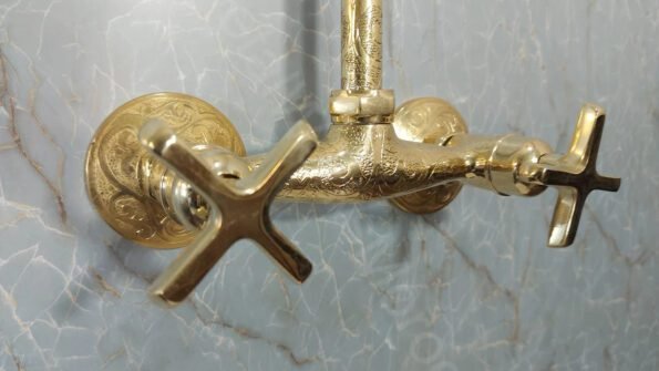 Handmade etched brass outdoor shower system - unlacquered brass shower faucet - Image 7