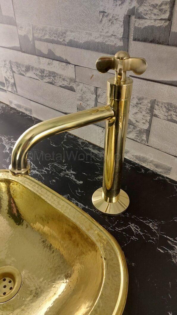 Solid brass vertical single handle sink faucet - handmade bathroom faucet - Image 2
