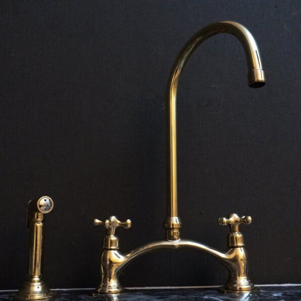 Unlacquered Brass Kitchen Bridge Faucet Vectorian Style - Image 3