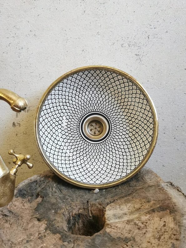 customizable brushed brass rim bathroom sink - brass & ceramic bathroom vessel - handmade basin - Image 2