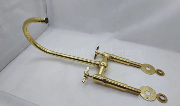 Unlacquered Brass Bridge Faucet With Gooseneck Spout