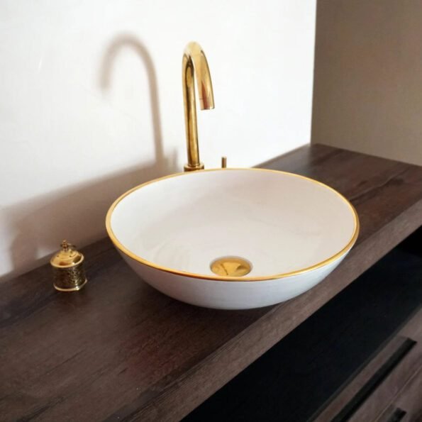 14 karat gold minimalist bathroom bowl ceramic washbasin - customizable