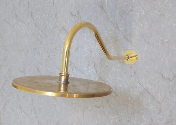 Unlacquered brass wall mounted shower faucet set with arc shower arm- handmade shower system - Image 2