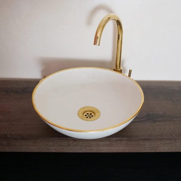 14 karat gold minimalist bathroom bowl ceramic washbasin - customizable - Image 2