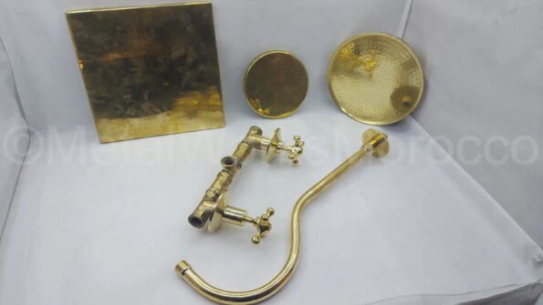 Unlacquered brass wall mounted shower faucet set with arc shower arm- handmade shower system - Image 3