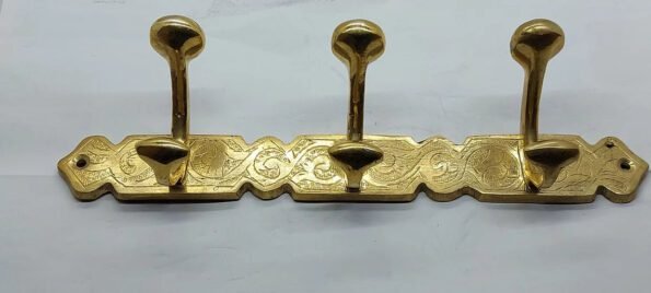 Engraved Brass Solid Coat Hanger With Three Or Four Hooks - Clothes Hooks Wall Mount - 100% Moroccan - Image 6