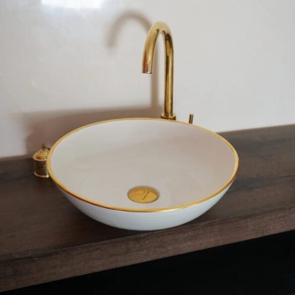 14 karat gold minimalist bathroom bowl ceramic washbasin - customizable - Image 4