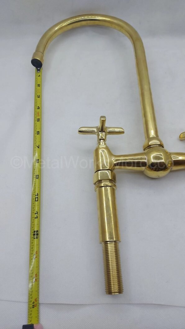 Unlacquered Brass Bridge Faucet With Gooseneck Spout - Image 4