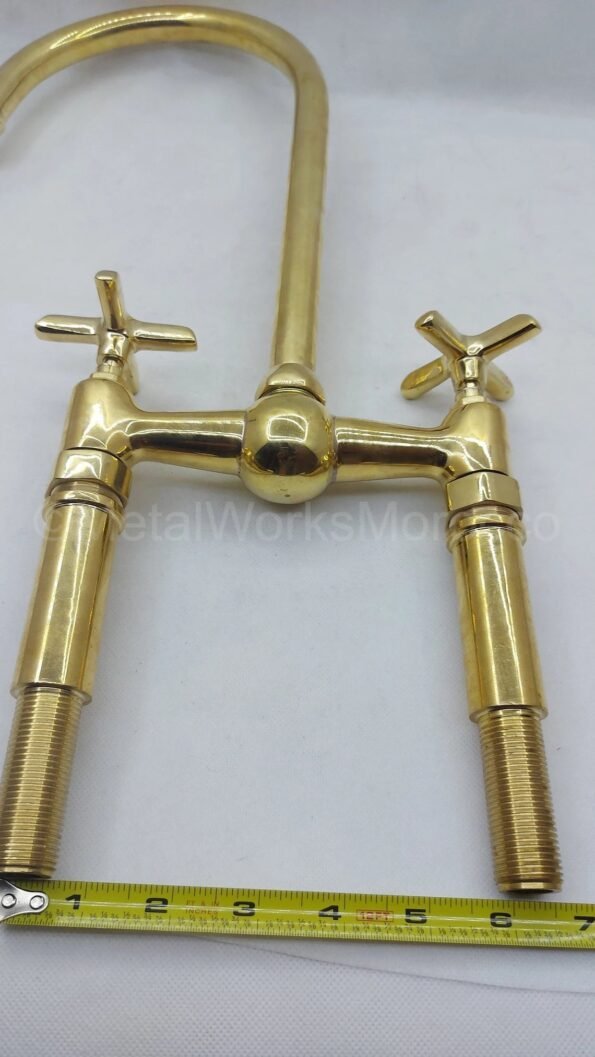 Unlacquered Brass Bridge Faucet With Gooseneck Spout - Image 5