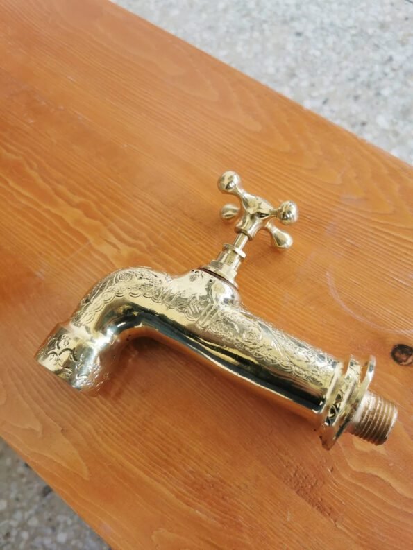 Basin ceramic sink + unlacquered brass faucet+2 wall mount brass faucets for hot/cold water . - Image 6