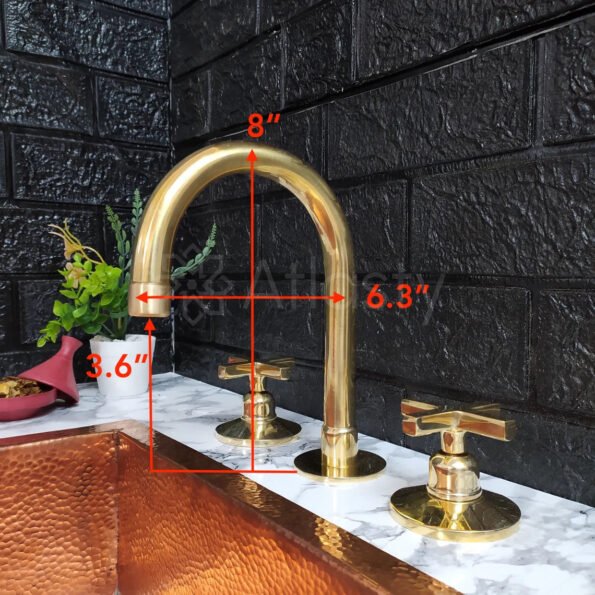 Unlacquered brass 3 holes bathroom faucet, deck mounted bath faucet with cross handles - Image 3