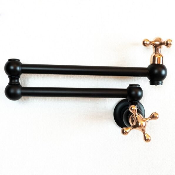 Black Brass Pot Filler Kitchen Faucet With Copper Cross Handles - Image 7