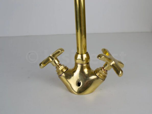 Gooseneck bathroom vanity solid brass faucet, unlacquered brass with flat cross handles & aerator - Image 5