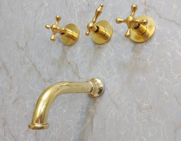 Unlacquered Brass Wall Mount Tub Filler With Handheld Shower Head - Image 3