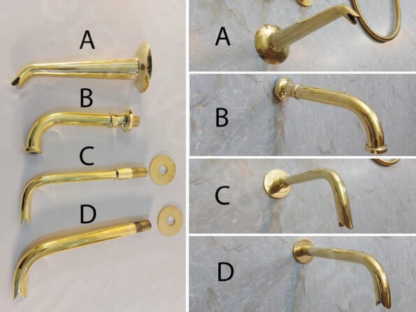 Unlacquered Brass Wall Mount Tub Filler With Handheld Shower Head - Image 4