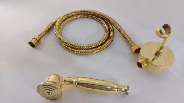 Unlacquered Brass Wall Mount Tub Filler With Handheld Shower Head - Image 7
