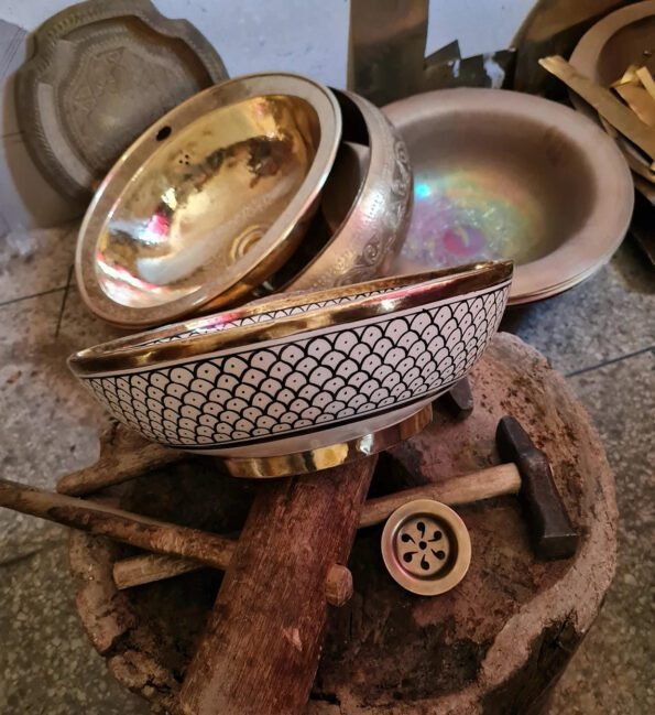 customizable brushed brass rim bathroom sink - brass & ceramic bathroom vessel - handmade basin - Image 4