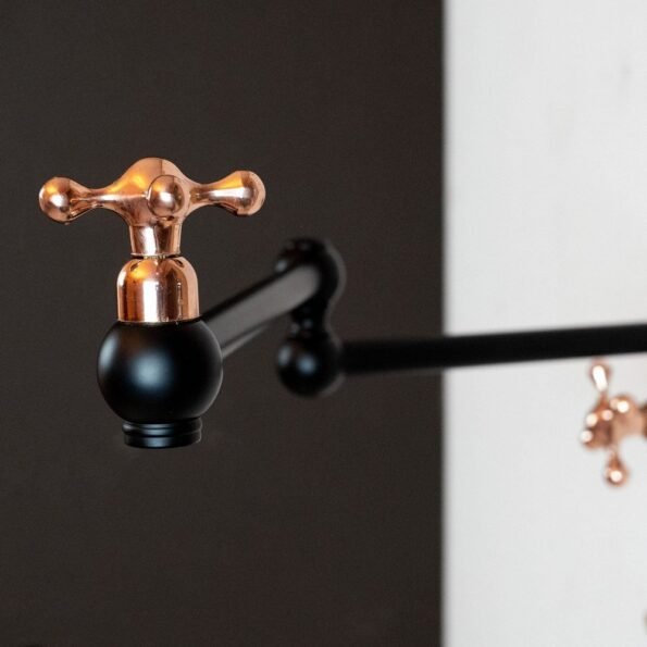 Black Brass Pot Filler Kitchen Faucet With Copper Cross Handles - Image 6