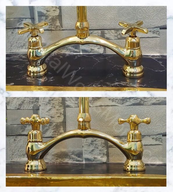 Classic Unlacquered Brass Bridge Faucet With Gooseneck Spout - Vessel Sink Faucet - Image 3