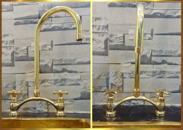 Classic Unlacquered Brass Bridge Faucet With Gooseneck Spout - Vessel Sink Faucet