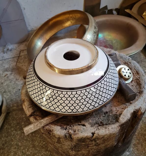 customizable brushed brass rim bathroom sink - brass & ceramic bathroom vessel - handmade basin - Image 5