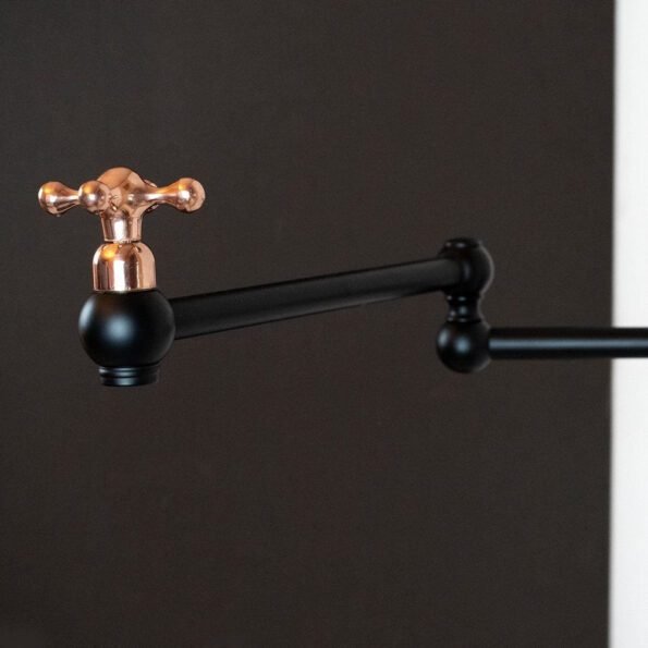 Black Brass Pot Filler Kitchen Faucet With Copper Cross Handles - Image 8