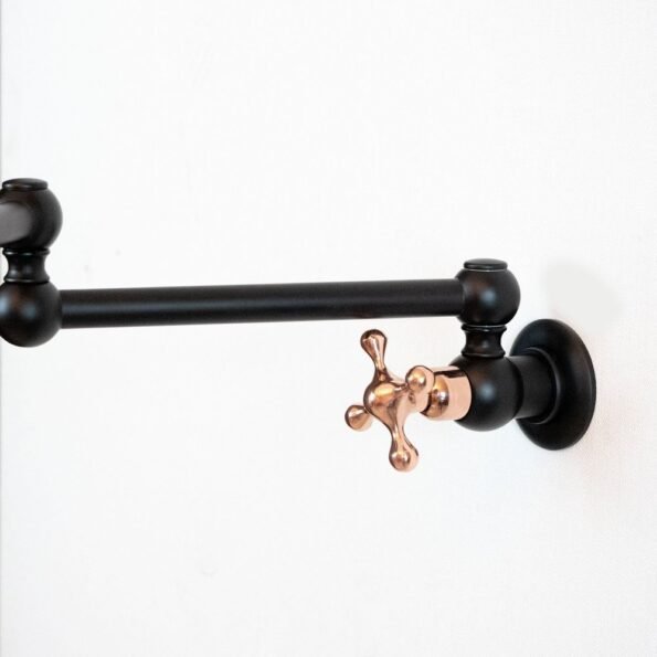 Black Brass Pot Filler Kitchen Faucet With Copper Cross Handles - Image 4