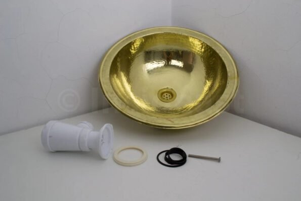 Handcrafted hammered round solid brass sink, drop in customizable brass kitchen sink (16,125) - Image 6