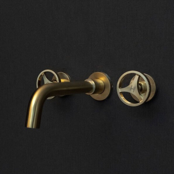 Unlacquered Brass Wall Mounted Faucet With Round Handles - Image 9