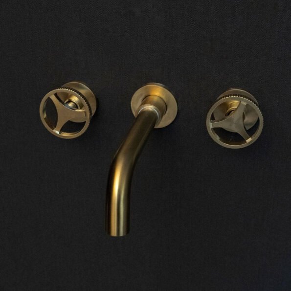 Unlacquered Brass Wall Mounted Faucet With Round Handles