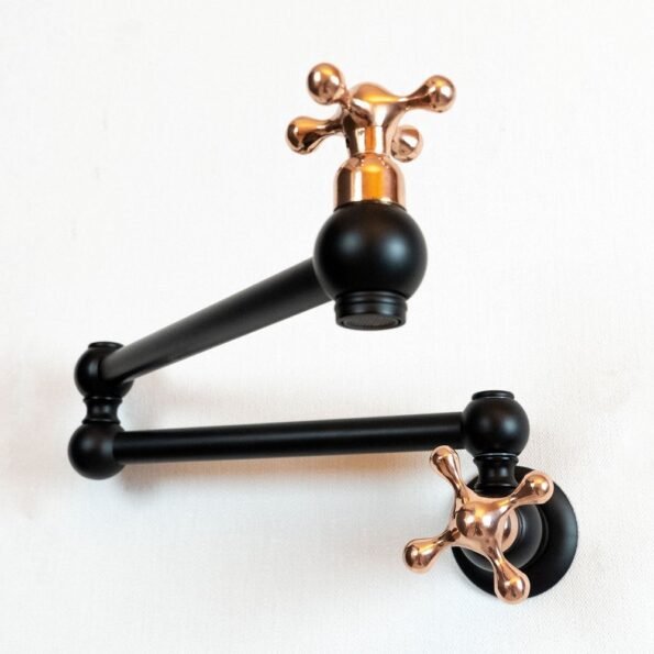 Black Brass Pot Filler Kitchen Faucet With Copper Cross Handles - Image 5