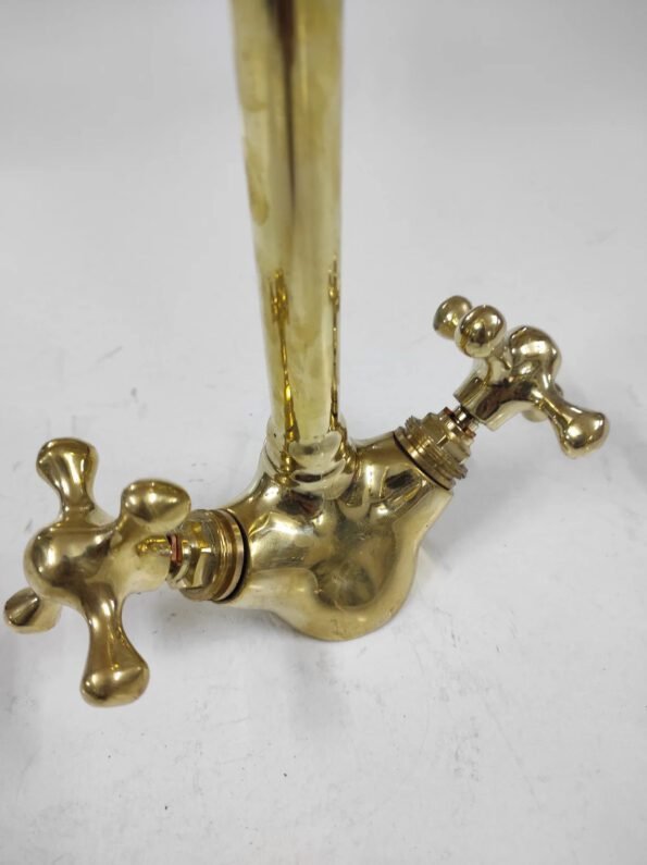 Curved solid brass bathroom faucet with simple cross handles, uncoated brass faucet - Image 6