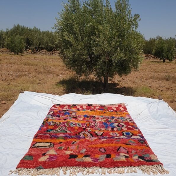 BENI OUARAIN RUG Soft & Thick Red Orange Living Room Carpet | Moroccan High Pile Area Rug Berber Authentic Wool | 9'8x6'6 Ft | 3x2 m | Laysa - Image 2