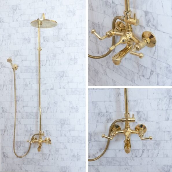 Unlacquered brass shower tub filler