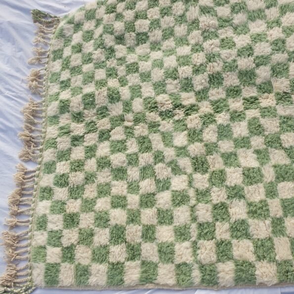 Checkered Rug Beni Ourain Moroccan Green Carpet | 8x5'9 Ft | 2,43x1,80 m | DAMA | 100% wool handmade - Image 8