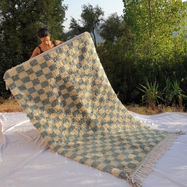 Customized DAMIA | 8'6x7 Ft | Moroccan Beni Ourain Checkered Rug | 100% wool handmade